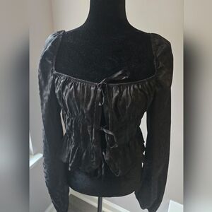 Fashion Nova Black Satin Blouse